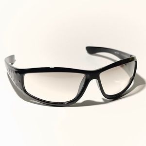 black frame sport sunglasses with clear tinted lens